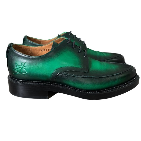 John Fluevog Other - John Fluevog Moneymaker Lace Up Derby Shoes Size 7 Green Hand Painted Leather
